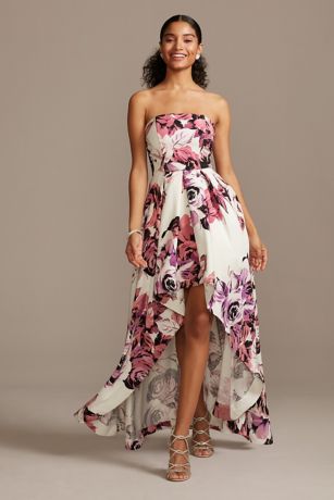 Strapless Floral High-Low Ball Gown ...
